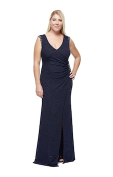 Moda Berray 8004 Omuz - Bel Işleme Kruvaze Abiye Elbise Lacivert Lacivert