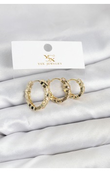 Pirinç Gold Renk Zirkon Taşlı Petek Halka Model Ysx Trio Küpe Seti