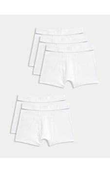 Marks & Spencer 5'li Pamuklu Streç Trunks (5-16 Yaş) T71001455V Beyaz