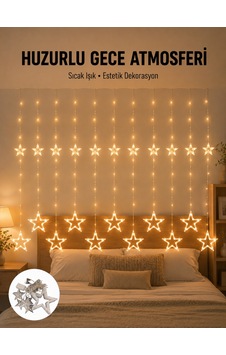 Yıldız Desenli Perde Tipi Peri Led 3x3 Metre Aydınlatma Yeni Nesil Çokrenkli