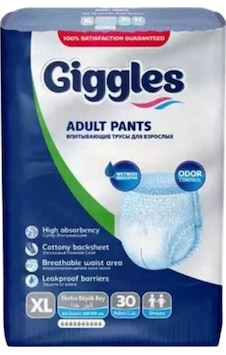 Giggles Külotlu Yetişkin Hasta Bezi Ekstra Büyük Boy XL 30'lu Giggles Külotlu Yetişkin Hasta Bezi Ekstra Büyük Boy XL 30'lu