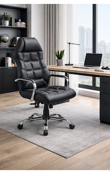 Lora Yönetici Ofis Koltuğu Lüks Büro Koltuğu Ergonomik Yatar Mekanizmalı Deri Siyah