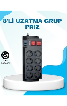 Isıya Dayanıklı Termal Akım Korumalı 8'li Priz Ve 3 Usb Girişli Uzatma Kablosu - Isıya Dayanıklı Termal Akım Korumalı 8'li Priz Ve 3 Usb Girişli Uzatma Kablosu -