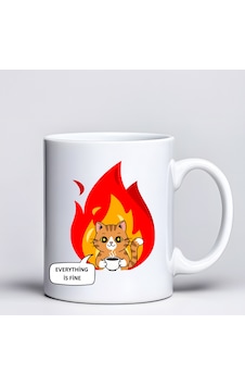 Everything Is Fine Yazılı Kedi Tasarımlı Kupa Model 234 Mizahi Baskılı Seramik Kahve Kupası Çok Renkli Everything Is Fine Yazılı Kedi Tasarımlı Kupa Model 234 Mizahi Baskılı Seramik Kahve Kupası Çok Renkli