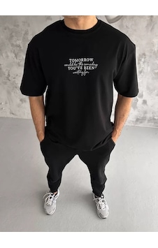 Modi Unisex Bisiklet Yaka Baskılı Oversize T-shirt - Siyah - Mymg108579 Modi Unisex Bisiklet Yaka Baskılı Oversize T-shirt - Siyah - Mymg108579