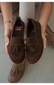 Selin Shoes Belluno Hakiki Deri Püsküllü Kadın Loafer- Kahve Süet Kahverengi Selin Shoes Belluno Hakiki Deri Püsküllü Kadın Loafer- Kahve Süet Kahverengi