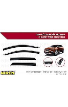 Peugeot 3008 2017 Sonrası Kromlu Cam Rüzgarlığı 4Lü Niken