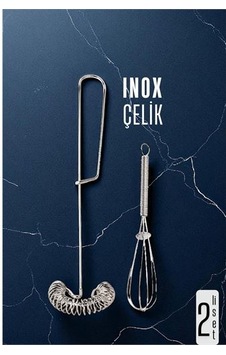 Inox Çelik Çırpıcı + Mini Çırpıcı Seti Kahverengi - Beyaz