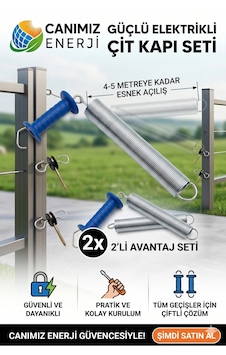 2'li Elektrikli Çit Kapı Seti 5m Çift Sıra Tel Uyumlu İzolasyonlu Yaylı Yerli Üretim