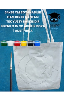 34x38 Cm Boyanabilir Ham Bez El Çantası Tek Yüzey Baskılıdır 6 Renk X 15 Cc Akrilik Boya 1 Fırça 34x38 Cm Boyanabilir Ham Bez El Çantası Tek Yüzey Baskılıdır 6 Renk X 15 Cc Akrilik Boya 1 Fırça