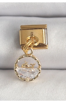 316l Çelik Gold Renk Sallantı Zirkon Taşlı Balina Model Nomination Charm Altın