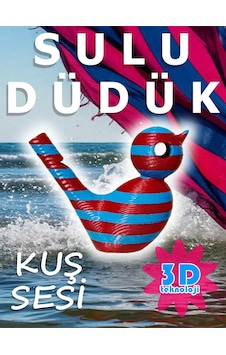 Bordo Mavi Çizgili 3d Sulu Düdük - Bülbül Sesi Oyuncak Bordo