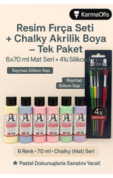 Resim Fırça Seti Silikon Saplı 4 Lü + Chalky Akrilik Boya Seti 6 Resim Fırça Seti Silikon Saplı 4 Lü + Chalky Akrilik Boya Seti 6