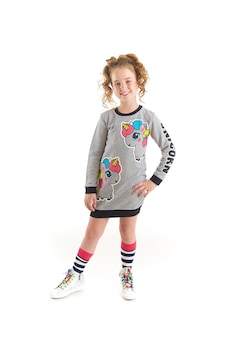 Denokids Unicorn Kız Çocuk Sweat Elbise - Gri Denokids Unicorn Kız Çocuk Sweat Elbise - Gri