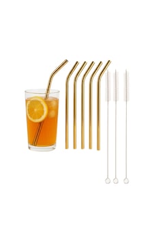 Mucit Home Gold 6'lı Paslanmaz Çelik Pipet +3 Adet Temizleme Fırçası