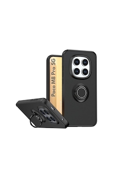 Poco M8 Pro 5g Uyumlu Kılıf Yüzüklü Standlı Extra Darbe Koruma Sert Silikon Kapak - Siyah Siyah
