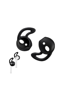 Apple Airpods 1 & 2 Uyumlu Silikon Kulaklık Uçları Kanatlı Anti-kayma Kılıf 1 Çift Siyah