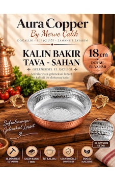 Aura Copper Kalın Bakır Sahan Tava El Dövmesi 1 Mm İçi Kalaylı Çift Kulplu 18 Cm Aura Copper Kalın Bakır Sahan Tava El Dövmesi 1 Mm İçi Kalaylı Çift Kulplu 18 Cm