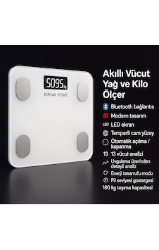 Biriva Yağ Ölçerli Akıllı Tartı Beyaz