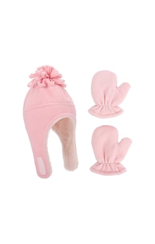 Pembe Polar Bere Ve Eldiven Set Pembe Pembe Polar Bere Ve Eldiven Set Pembe