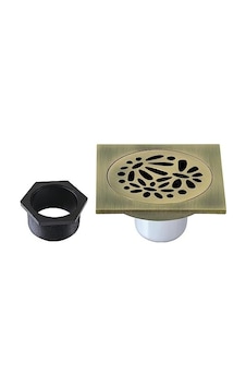 Brass Bsf6360ab Su Yolu Çiçekli 10,16 Cm Kare Izgara Duş Tahliyesi, Antik Pirinç Açık Ahşap