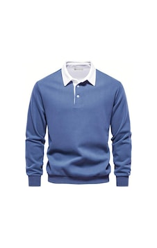 Ghassy Co. Erkek Retro Renk Bloklu Pamuklu Gömlek Yaka Sweatshirt Mavi Ghassy Co. Erkek Retro Renk Bloklu Pamuklu Gömlek Yaka Sweatshirt Mavi
