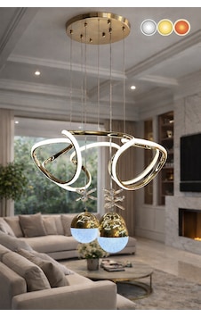 Modern Lüks Salon Model Dron Ledlı 3 Renk Gold Sarkıt Avıze Altın - Gold