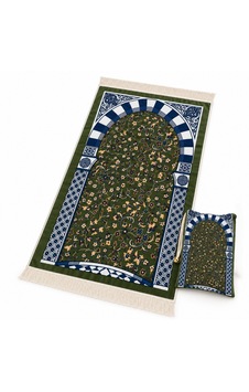 Taşınabilir Çantalı Ravza Desenli Yeşil Seyahat Seccadesi 75x125