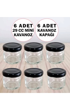 6 Adet Minik 29 Cc Numune Kavanozu Siyah Kapaklı 29 Ml Küçük Cam Kavanoz Mini Siyah Kapak