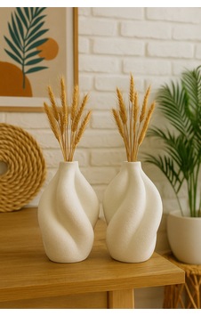 Modern Spiral Tasarım Dekoratif Beyaz Vazo Seti 2 Li Minimalist Ev Dekoru, Kurutulmuş Çiçek İçin Beyaz Beyaz Modern Spiral Tasarım Dekoratif Beyaz Vazo Seti 2 Li Minimalist Ev Dekoru, Kurutulmuş Çiçek İçin Beyaz Beyaz