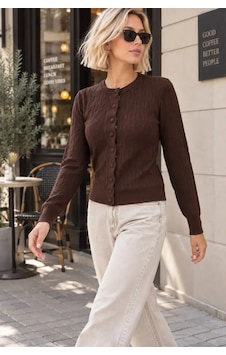 Park Karon Kadın Lüks Korspan Core-spun İplik Saç Örgü Bisiklet Yaka Triko Hırka 12551 Koyu Kahverengi Park Karon Kadın Lüks Korspan Core-spun İplik Saç Örgü Bisiklet Yaka Triko Hırka 12551 Koyu Kahverengi