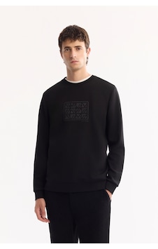 Avva Erkek Siyah Bisiklet Yaka Pamuklu Bi-stretch Baskılı Regular Fit Sweatshirt A52y1289