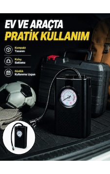Mey İthalat Taşınabilir Araç Hava Pompası Analog Manometreli Lastik Şişirme Pompası -