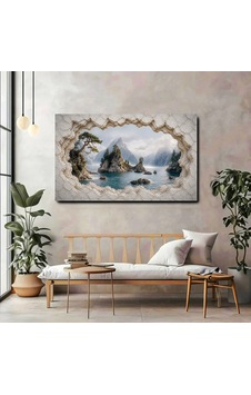 3d Efektli Dağ Ve Deniz Manzaralı Kırık Duvar Kanvas Tablo 3d Efektli Dağ Ve Deniz Manzaralı Kırık Duvar Kanvas Tablo