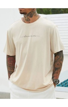 Flood Of Style Erkek Bej Dreamer Baskılı Oversize Bisiklet Yaka Tshirt Flood Of Style Erkek Bej Dreamer Baskılı Oversize Bisiklet Yaka Tshirt