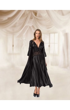 Mh Moony Homewears Siyah Saten Lüks Uzun Gecelik Sabahlık Çeyiz Seti Siyah Mh Moony Homewears Siyah Saten Lüks Uzun Gecelik Sabahlık Çeyiz Seti Siyah