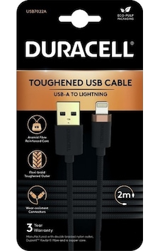 Duracell Apple Uyumlu iOS MFI Sertifikalı 2M USB-A to Lightning Şarj Kablosu