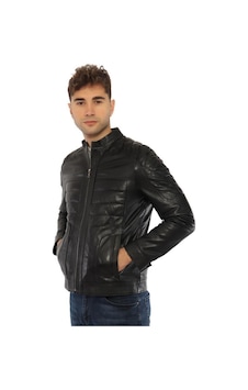 Hakiki Deri Siyah Jason Fermuarlı Erkek Deri Ceket Hakiki Deri Siyah Jason Fermuarlı Erkek Deri Ceket