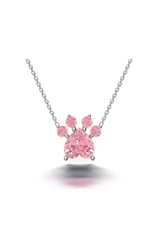 Gümüş Kedi Patisi Kolye Pembe Taşlı 481611340