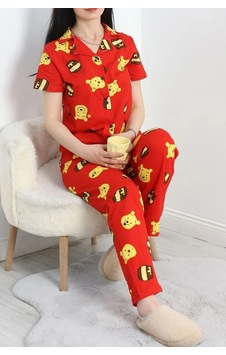 Seka Store Seka Viskon Düğmeli Pijama Takımı Balkırmızı - 980.1287. Çok Renkli Seka Store Seka Viskon Düğmeli Pijama Takımı Balkırmızı - 980.1287. Çok Renkli