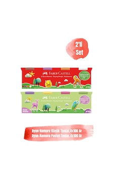 4x100 Gr Klasik Renkler Oyun Hamuru&4x100 Gr Pastel Renkler Oyun Hamuru 2'li Set Bej