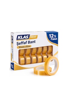 Şeffaf Bant 12'li Paket Para Bandı Seloteyp Selobant Kırtasiye Bandı 12 Mm X 33 Metre