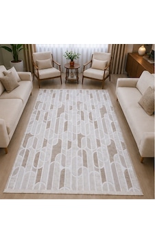 Krem Bej Geometrik Oval Desenli Saçaklı Kaymaz Jel Tabanlı Modern Halı 1 Krem Bej Geometrik Oval Desenli Saçaklı Kaymaz Jel Tabanlı Modern Halı 1