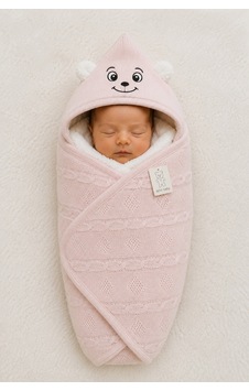 Bebe Wersoft 3 İplik Triko İçi Polar Lı Kışlık Kapüşonlu Battaniye 90 X 80 Cm Pembe Pembe