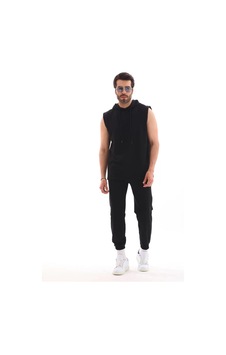 Array Unisex Kapşonlu Kolsuz Eşofman Takımı- Siyah 001