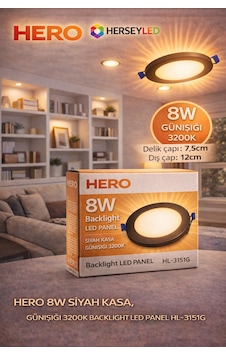 Hero 8w Günışığı - Siyah Kasa Backlıght Led Panel Hl-3151g Gün Işığı