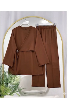 Lovie Moda Kruvaze Bağlamalı İkili Takım Kahverengi