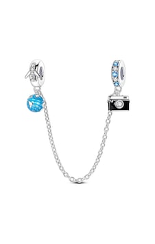 Dünya Ve Kamera Zincir Sallantılı Charm Gümüş Dünya Ve Kamera Zincir Sallantılı Charm Gümüş
