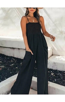 Meridefashion İp Askılı Göğsü Lastik Detaylı Cepli Uzun Tulum - 12025 Siyah Meridefashion İp Askılı Göğsü Lastik Detaylı Cepli Uzun Tulum - 12025 Siyah