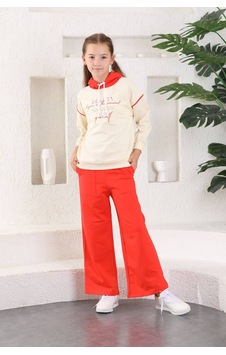 Mnk Baby & Kids Beauty Slaş Kız Çocuk İkiiplik Kapşonlu Eşofman Mnk0395 Nar Çiceği